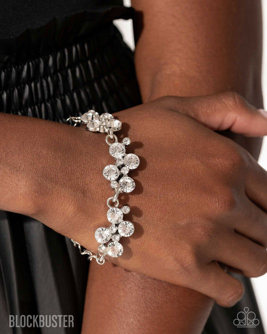 Old Hollywood - White Rhinestone Silver Blockbuster Clasp Bracelet - Blockbuster
