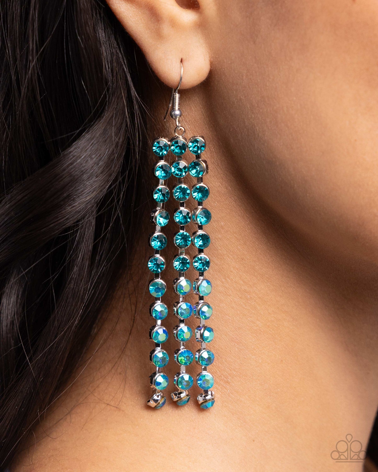 Ombre Occupation - Blue Iridescent Rhinestone Silver Fishhook Earrings