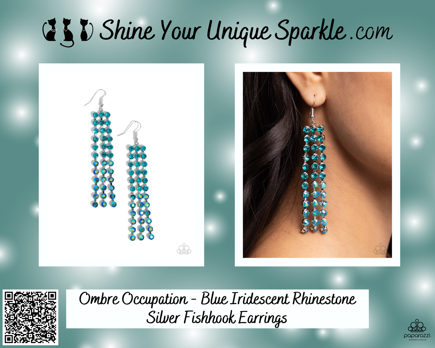 Ombre Occupation - Blue Iridescent Rhinestone Silver Fishhook Earrings
