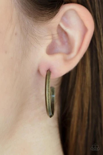 On The Brink - Brass Beveled Hoop Post Earrings