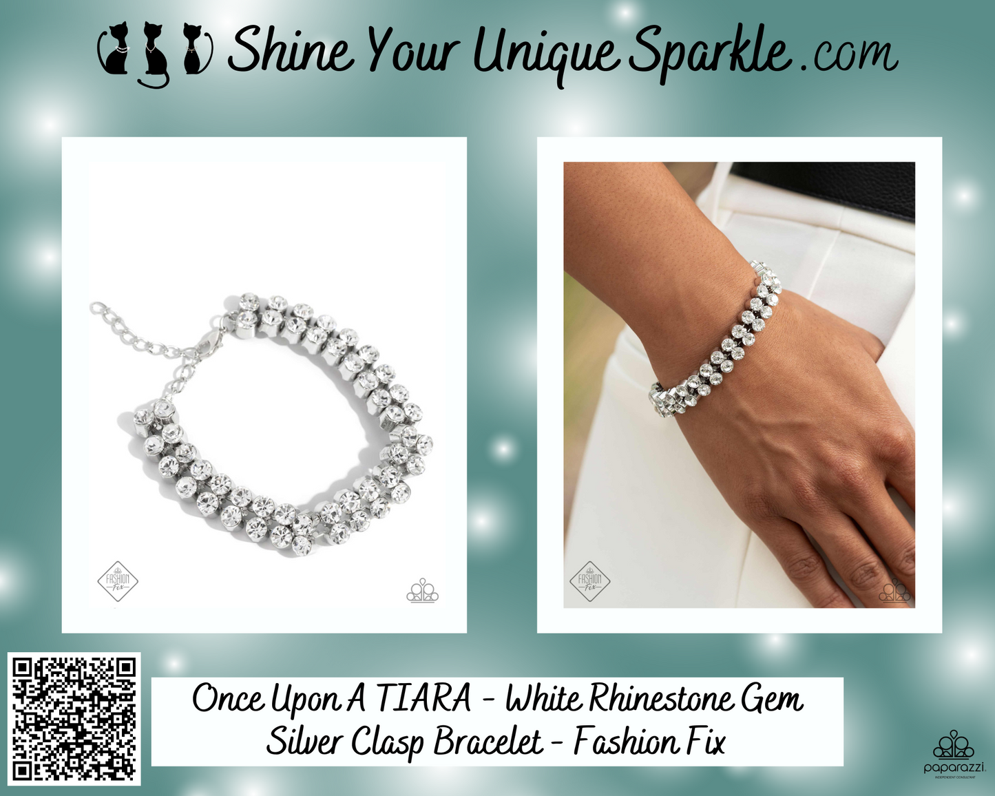 Once Upon A TIARA - White Rhinestone Gem Silver Clasp Bracelet - Fashion Fix