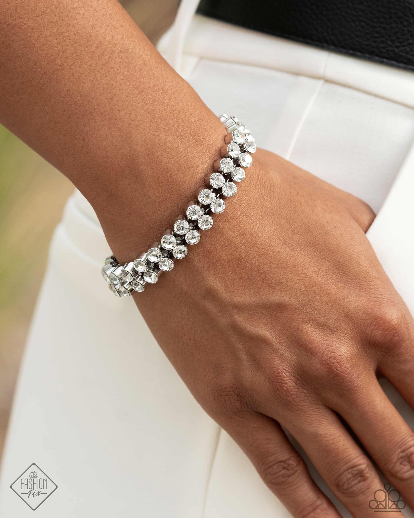 Once Upon A TIARA - White Rhinestone Gem Silver Clasp Bracelet - Fashion Fix