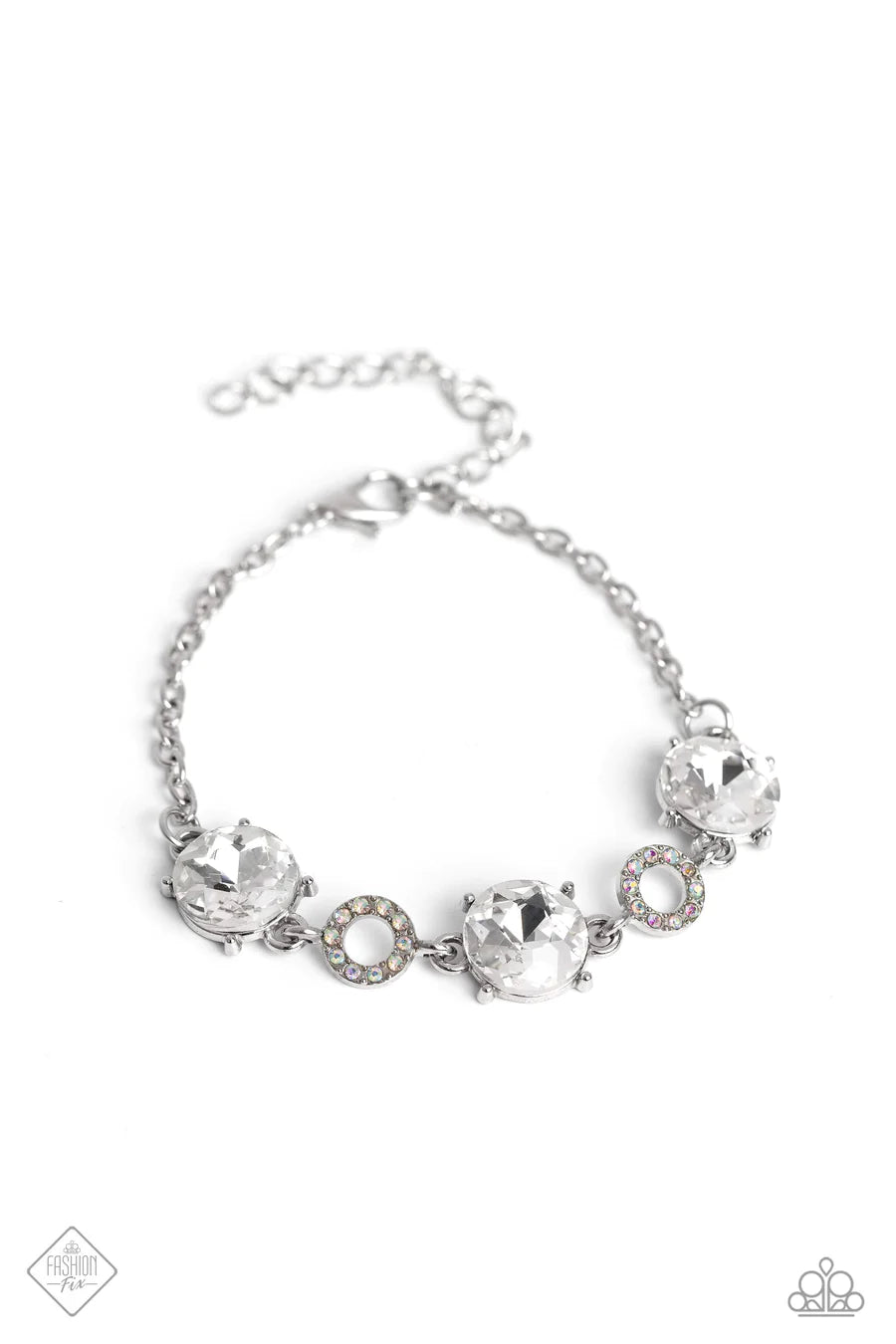 Once Upon A Treasure - White Rhinestone Gem Silver Clasp Bracelet - Fashion Fix