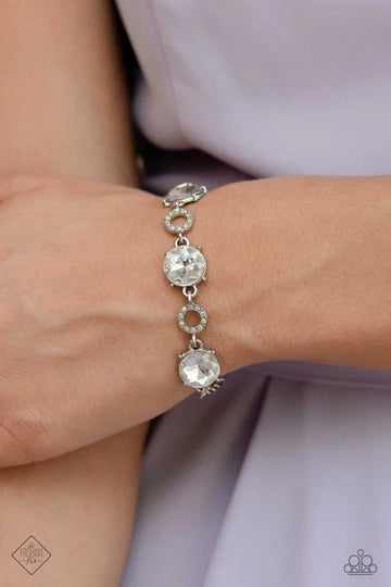 Once Upon A Treasure - White Rhinestone Gem Silver Clasp Bracelet - Fashion Fix