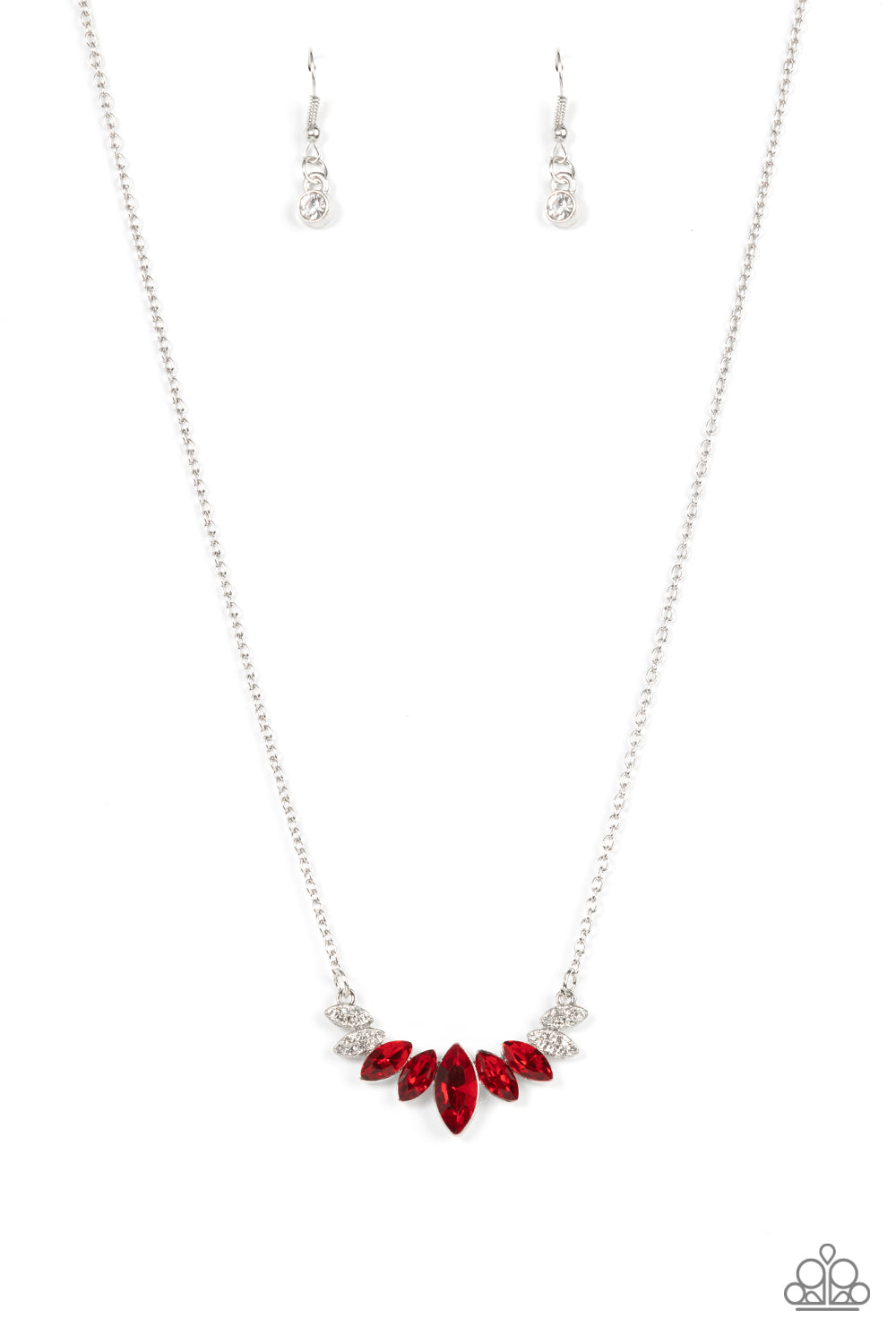 One Empire at a Time - Red and White Rhinestone Silver Short Necklace