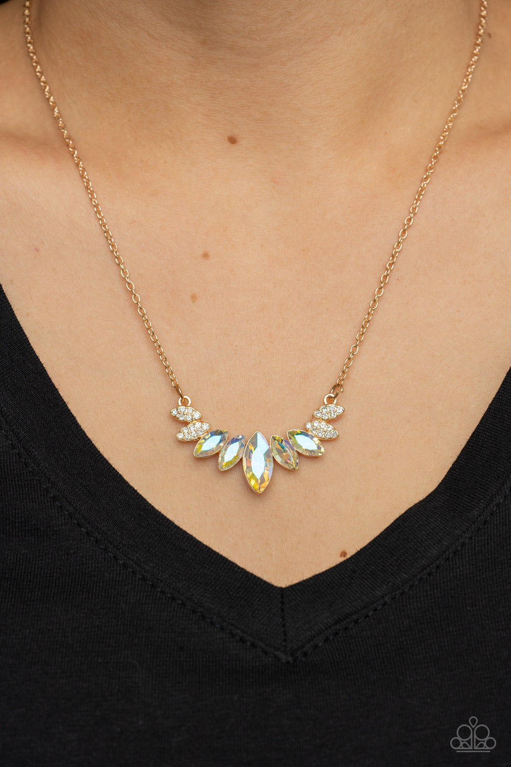 One Empire at a Time - Gold Iridescent Gem Short Necklace