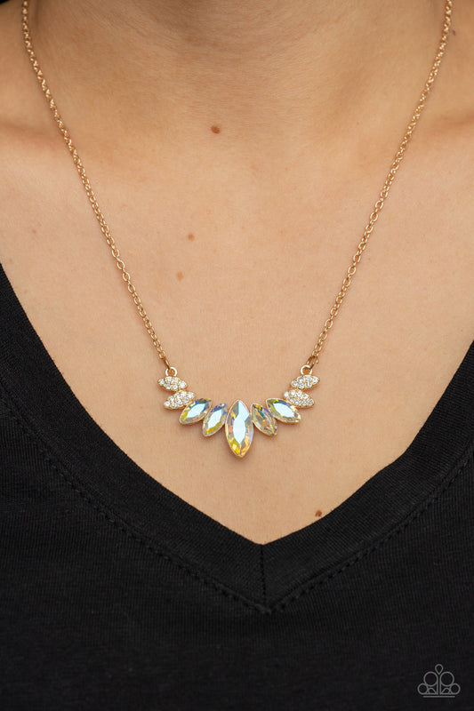 One Empire at a Time - Gold Iridescent Gem Short Necklace