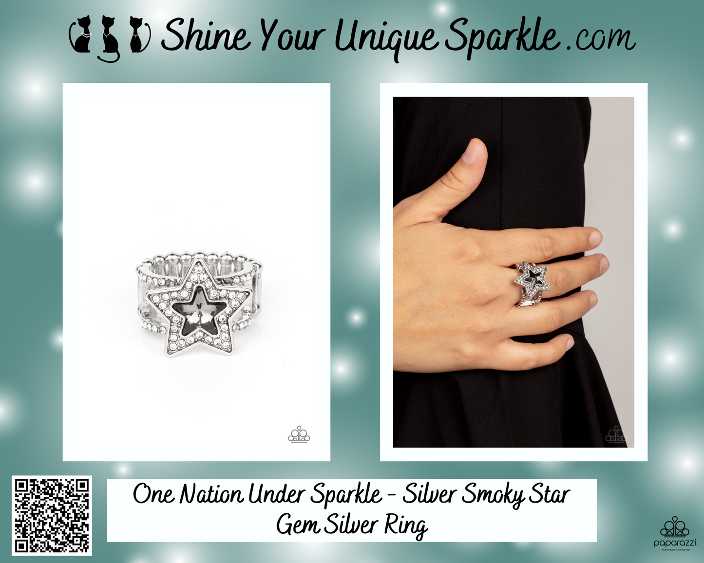 One Nation Under Sparkle - Silver Smoky Star Gem Silver Ring