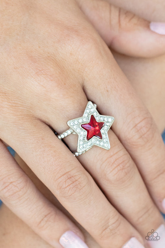 One Nation Under Sparkle - Red Star Gem Silver Ring