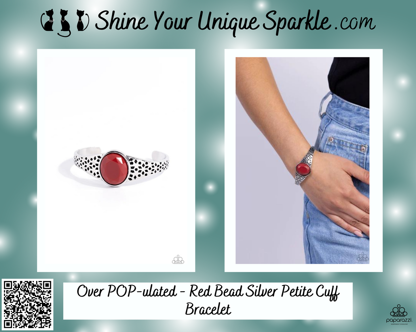 Over POP-ulated - Red Bead Silver Petite Cuff Bracelet