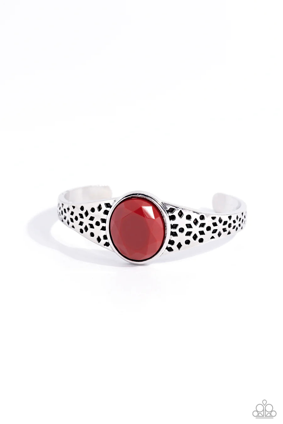 Over POP-ulated - Red Bead Silver Petite Cuff Bracelet