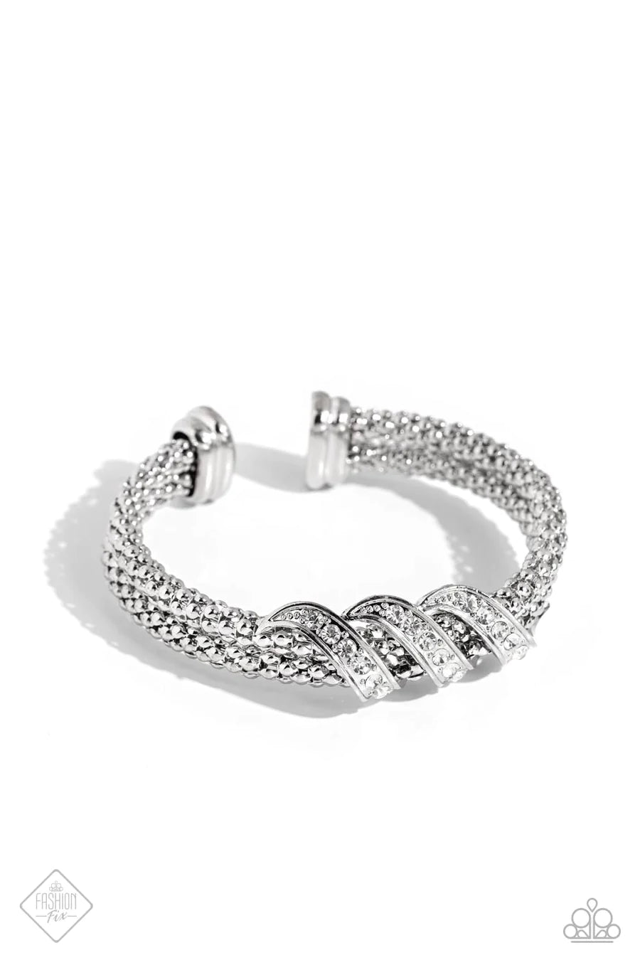 Tangible Taste - White Rhinestone Silver Cuff Bracelet - Fashion Fix