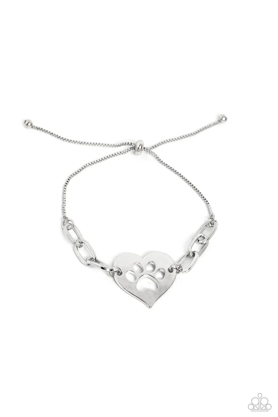 PAW-sitively Perfect - Silver Paw Print Heart Slide Bracelet