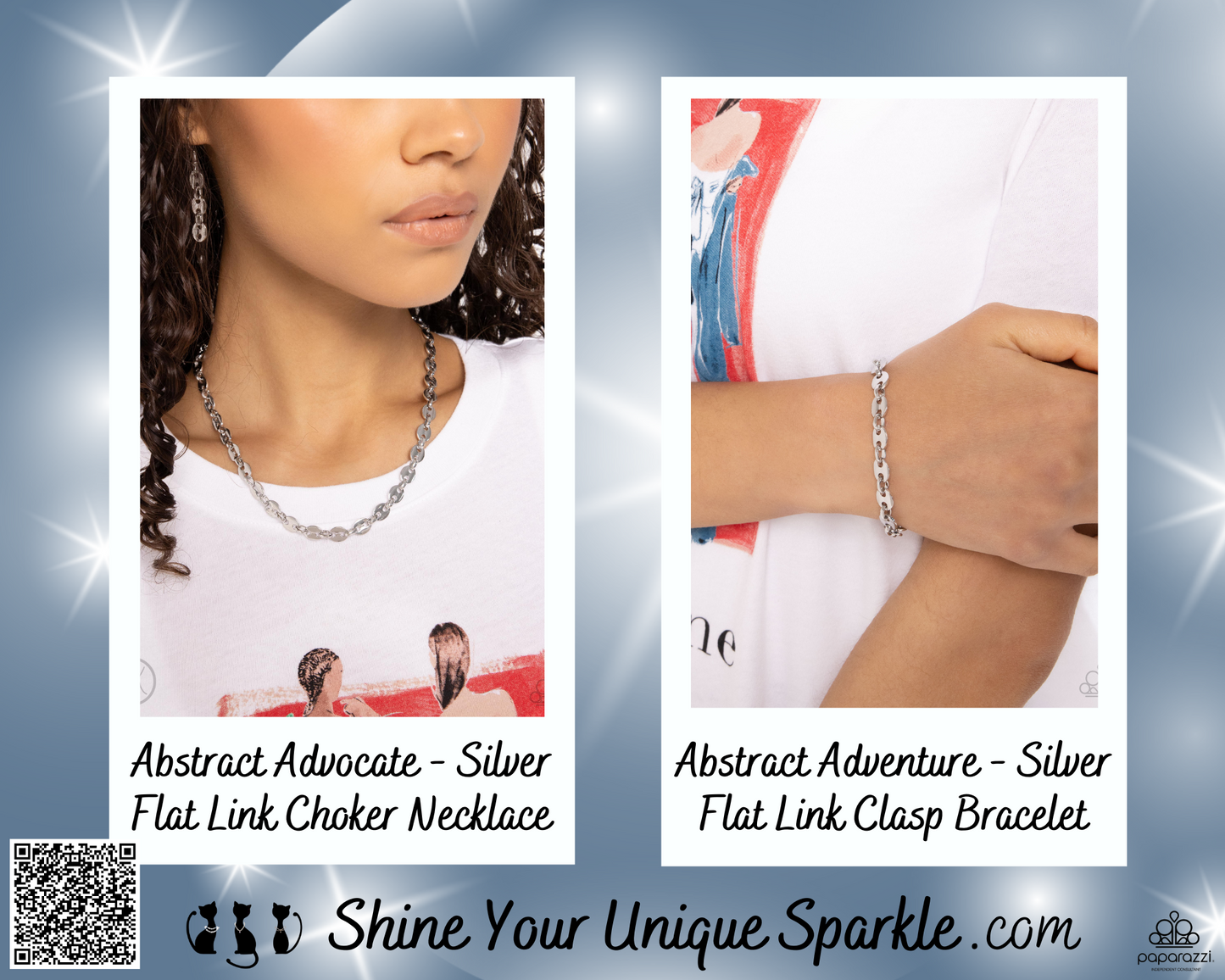 PERFECT MATCH / SET: Abstract Advocate - Silver Flat Link Choker Necklace AND Abstract Adventure - Silver Flat Link Clasp Bracelet