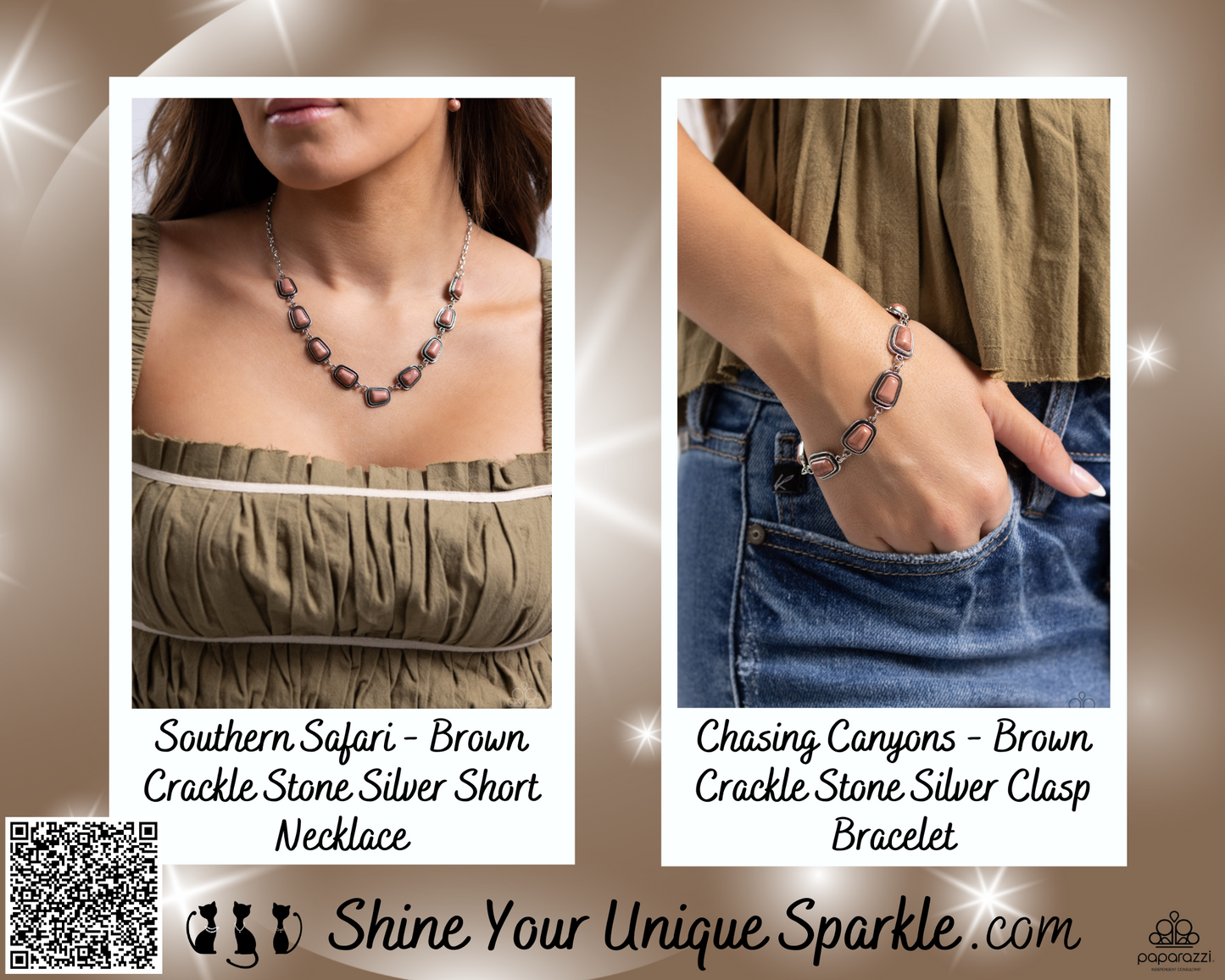 Southern Safari - Brown Crackle Stone Silver Short Necklace