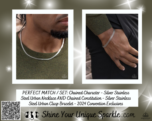 PERFECT MATCH / SET: Chained Character - Silver Stainless Steel Urban Necklace AND Chained Constitution - Silver Stainless Steel Urban Clasp Bracelet - 2024 Convention Exclusives