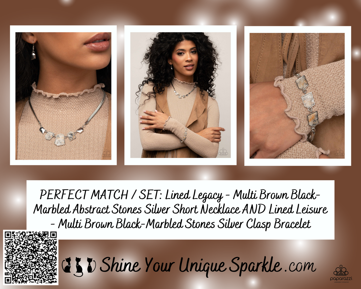 Lined Leisure - Multi Brown Black-Marbled Stones Silver Clasp Bracelet