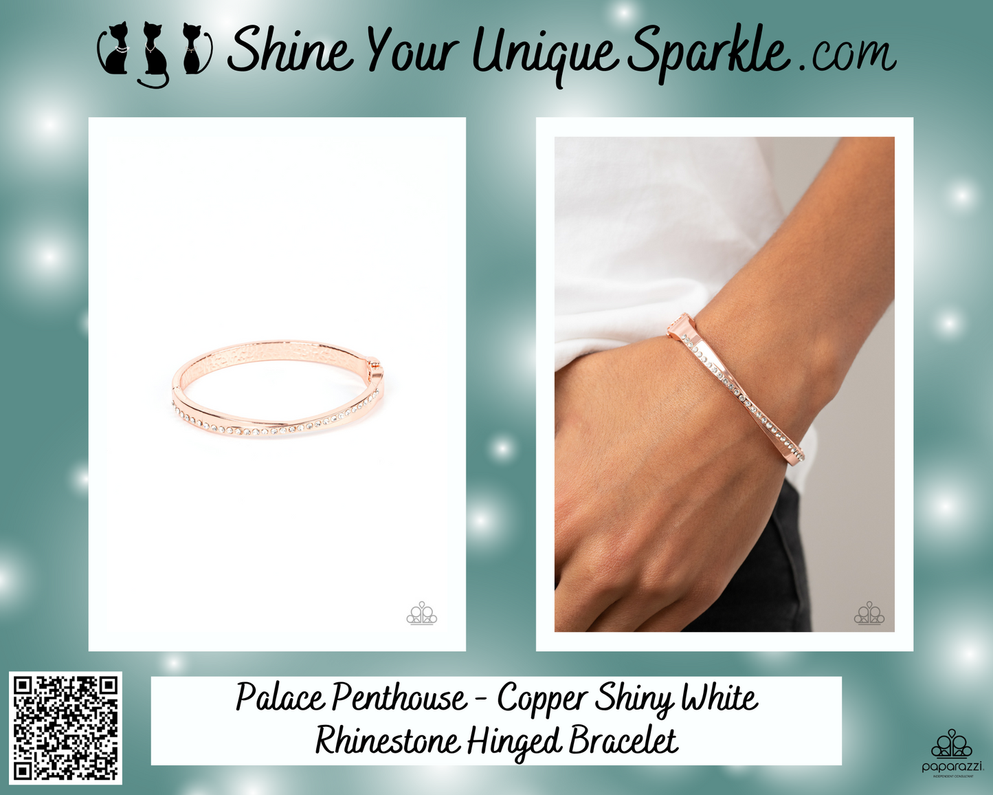 Palace Penthouse - Copper Shiny White Rhinestone Hinged Bracelet