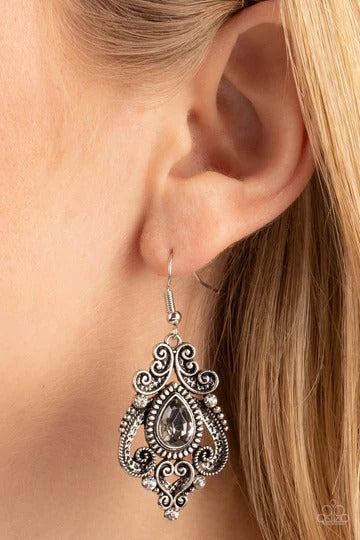 Palace Perfection - Silver Smoky and White Rhinestone Silver Fishhook Earrings