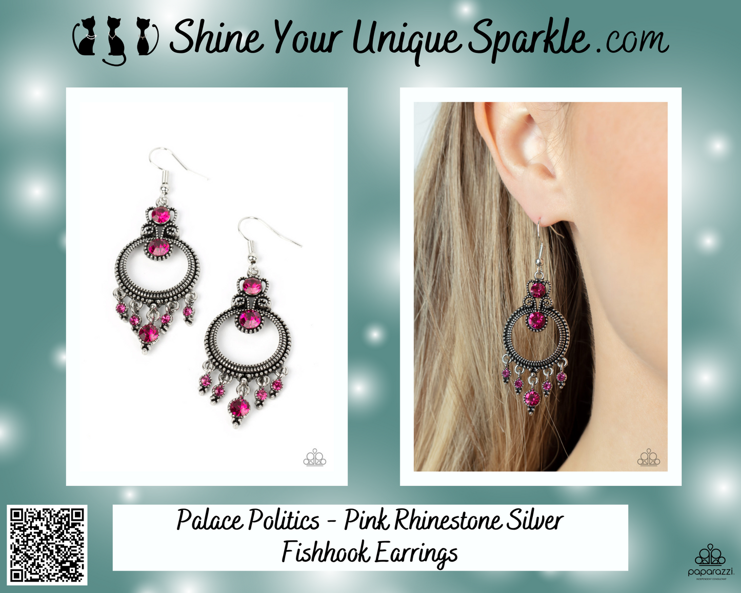 Palace Politics - Pink Rhinestone Silver Fishhook Earrings
