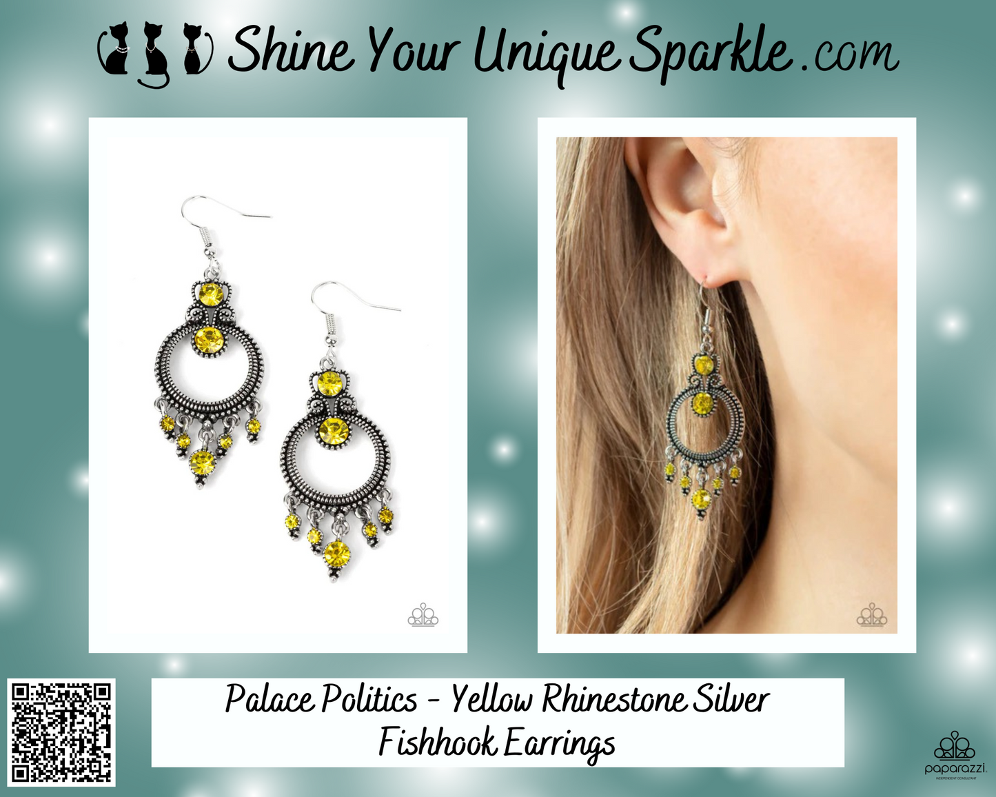 Palace Politics - Yellow Rhinestone Silver Fishhook Earrings