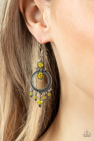 Palace Politics - Yellow Rhinestone Silver Fishhook Earrings