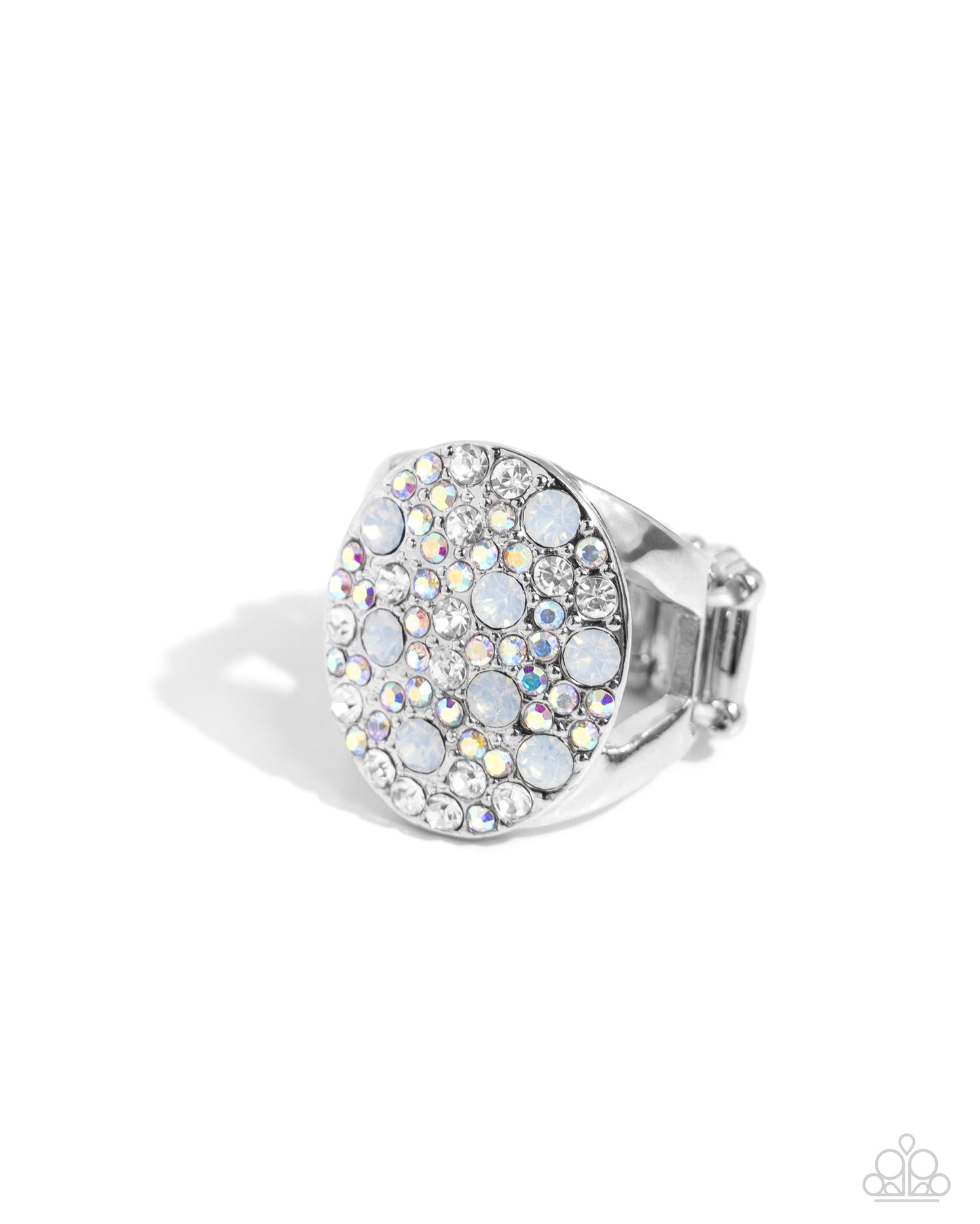 Pampered Pattern - White Opalescent and Iridescent Rhinestone Silver Ring