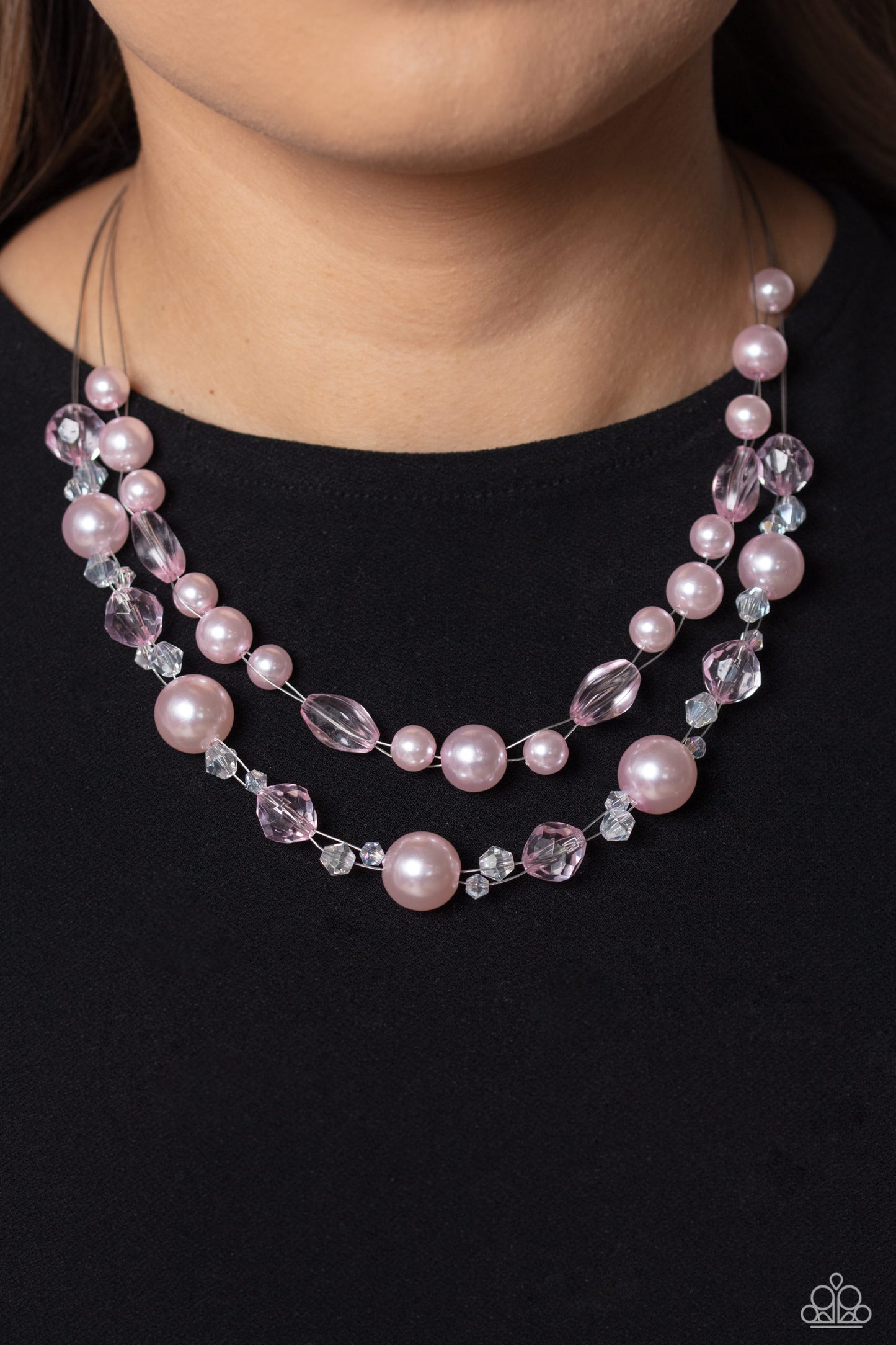 Parisian Pearls - Pink Pearl and Crystal Layered Short Necklace