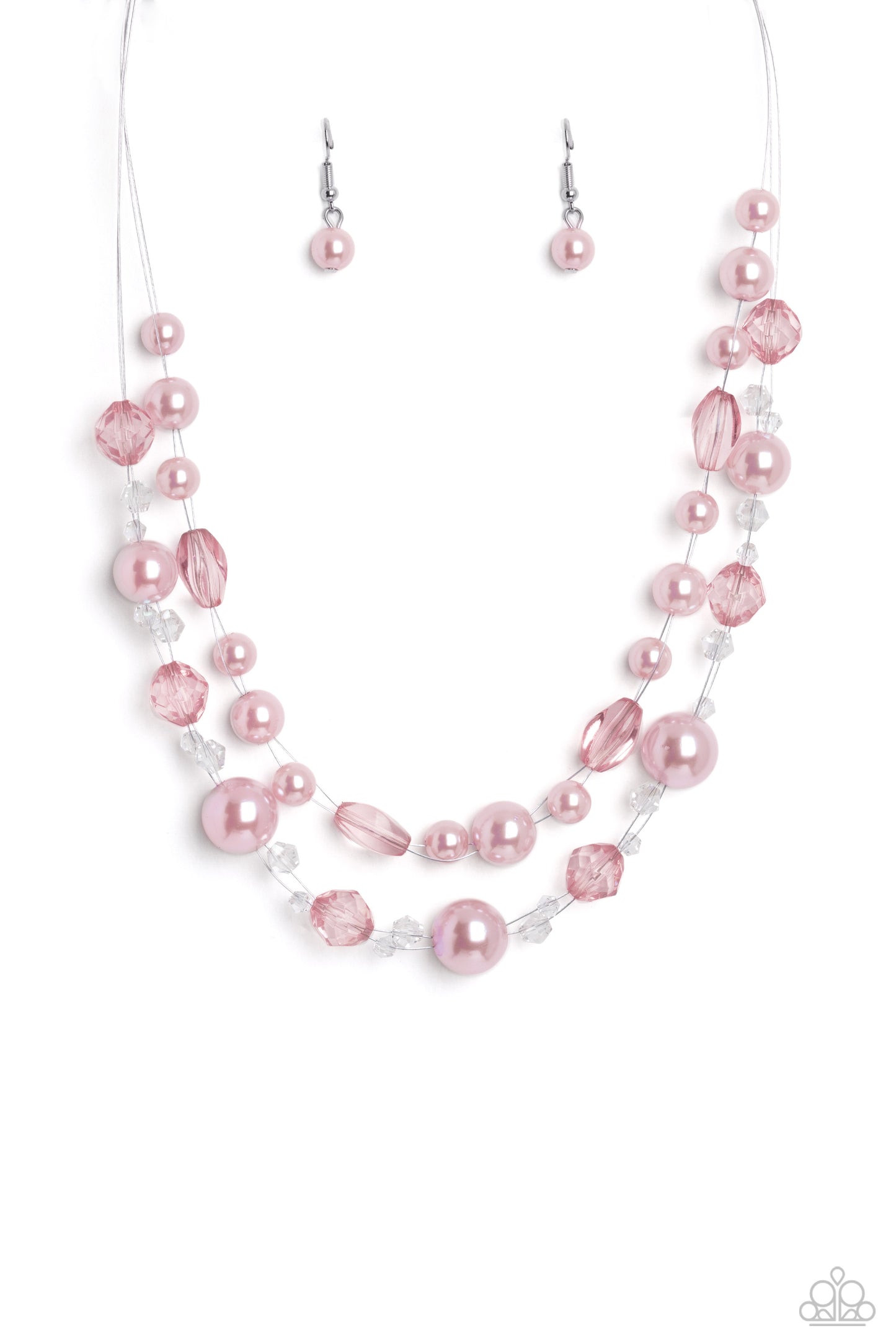 Parisian Pearls - Pink Pearl and Crystal Layered Short Necklace