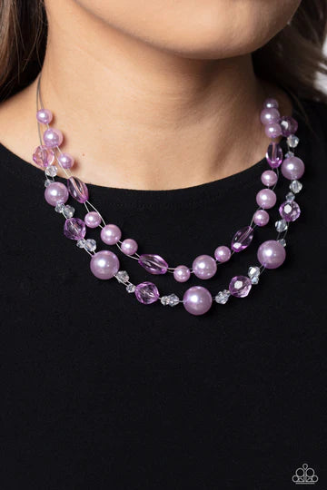 Parisian Pearls - Purple Pearl and Crystal Layered Short Necklace