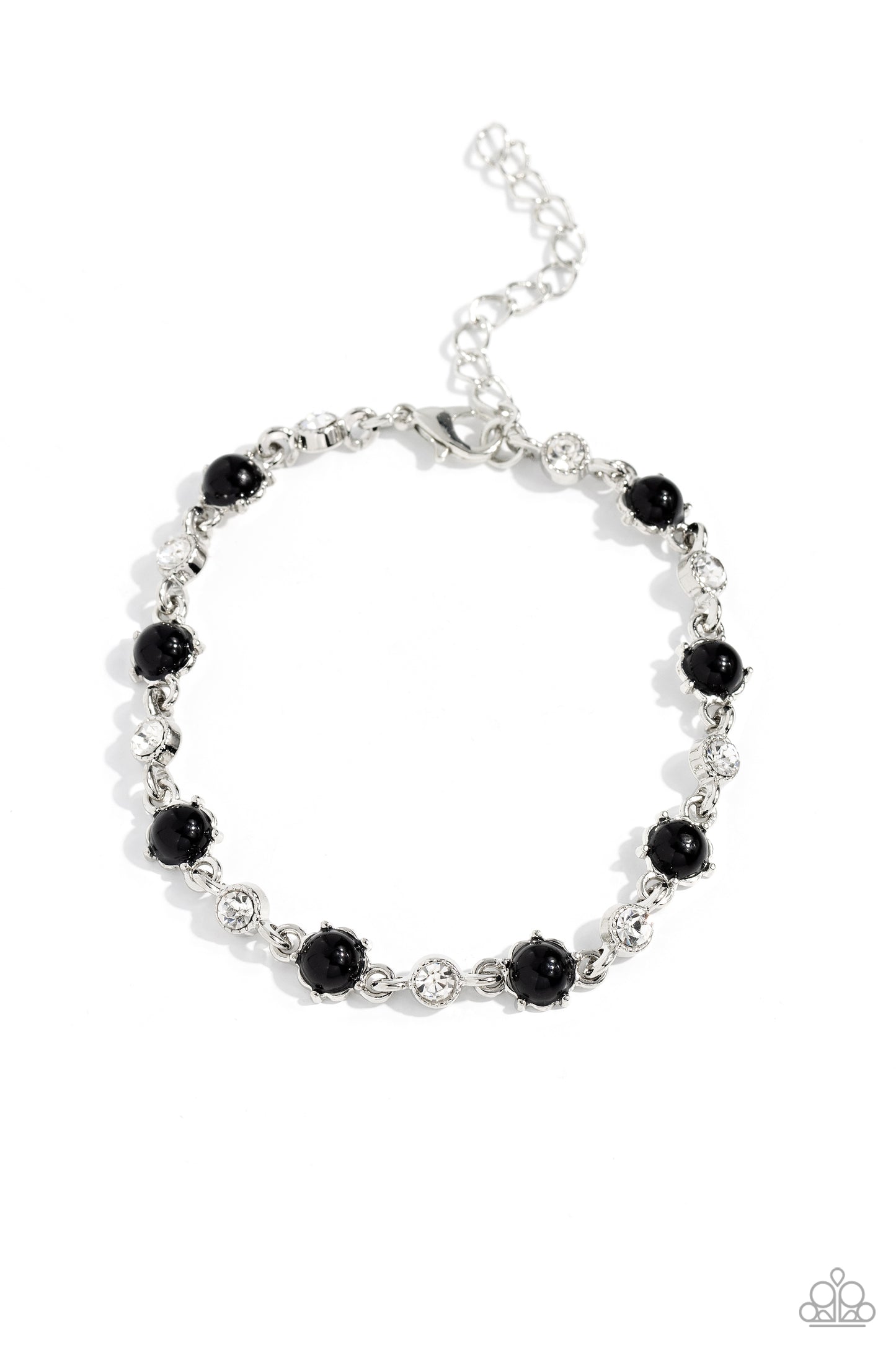 Particularly Pronged - Black Bead and White Gems Clasp Bracelet