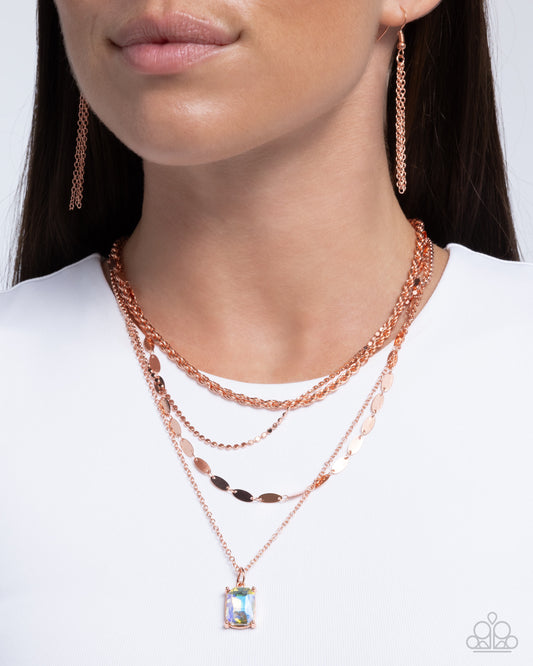 Partnership Promise - Copper Layered Chain Yellow UV Gem Short Necklace