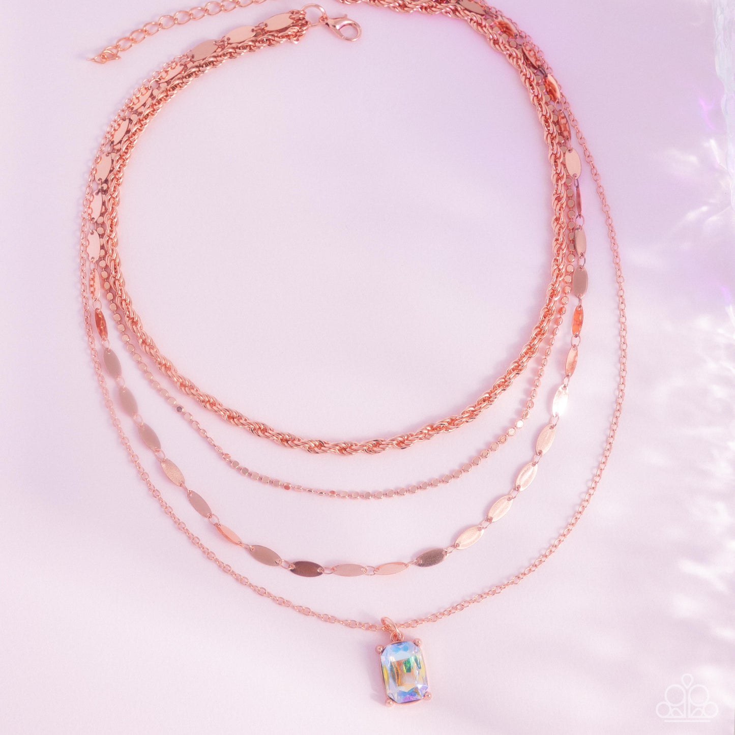 Partnership Promise - Copper Layered Chain Yellow UV Gem Short Necklace