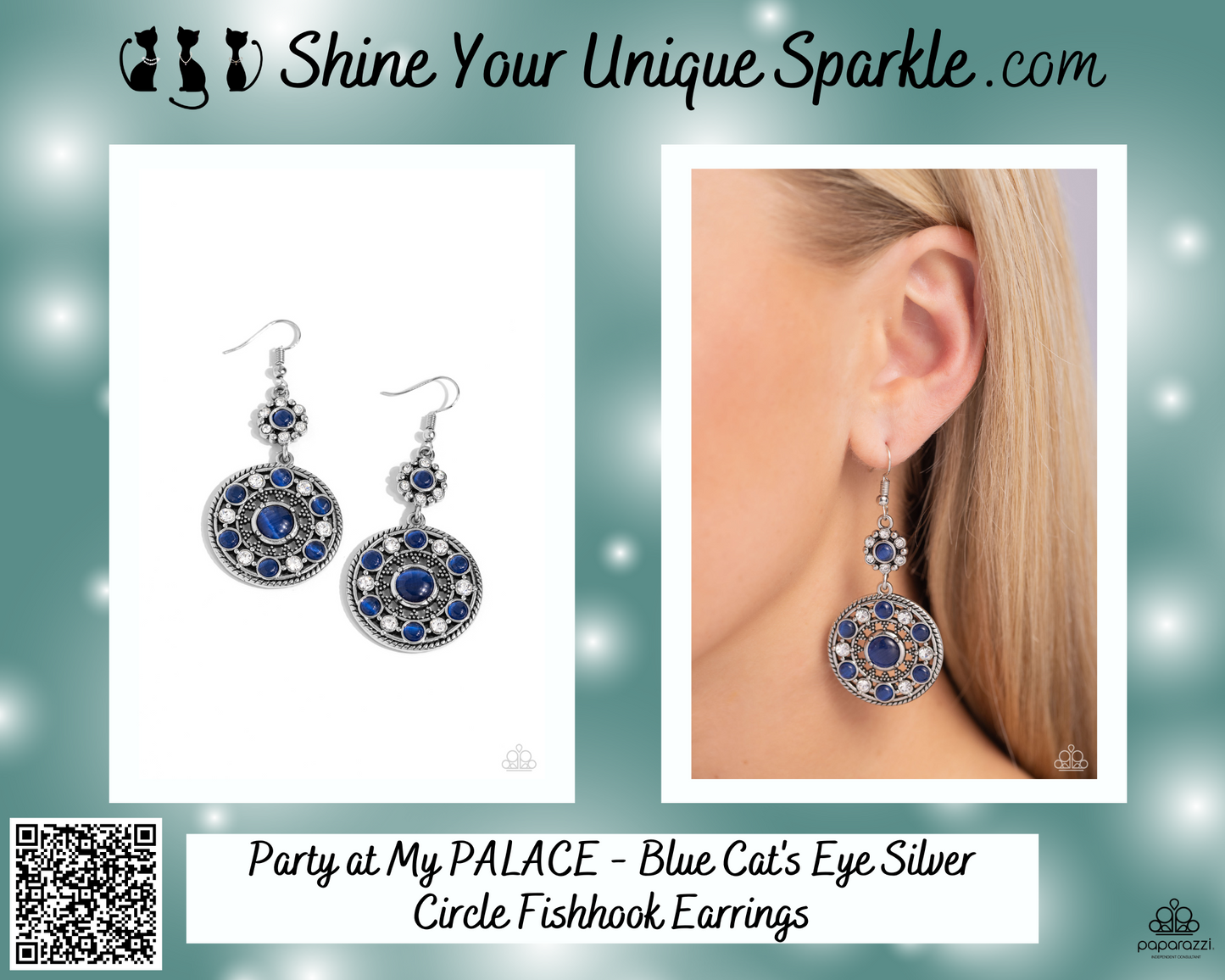 Party at My PALACE - Blue Cat's Eye Silver Circle Fishhook Earrings