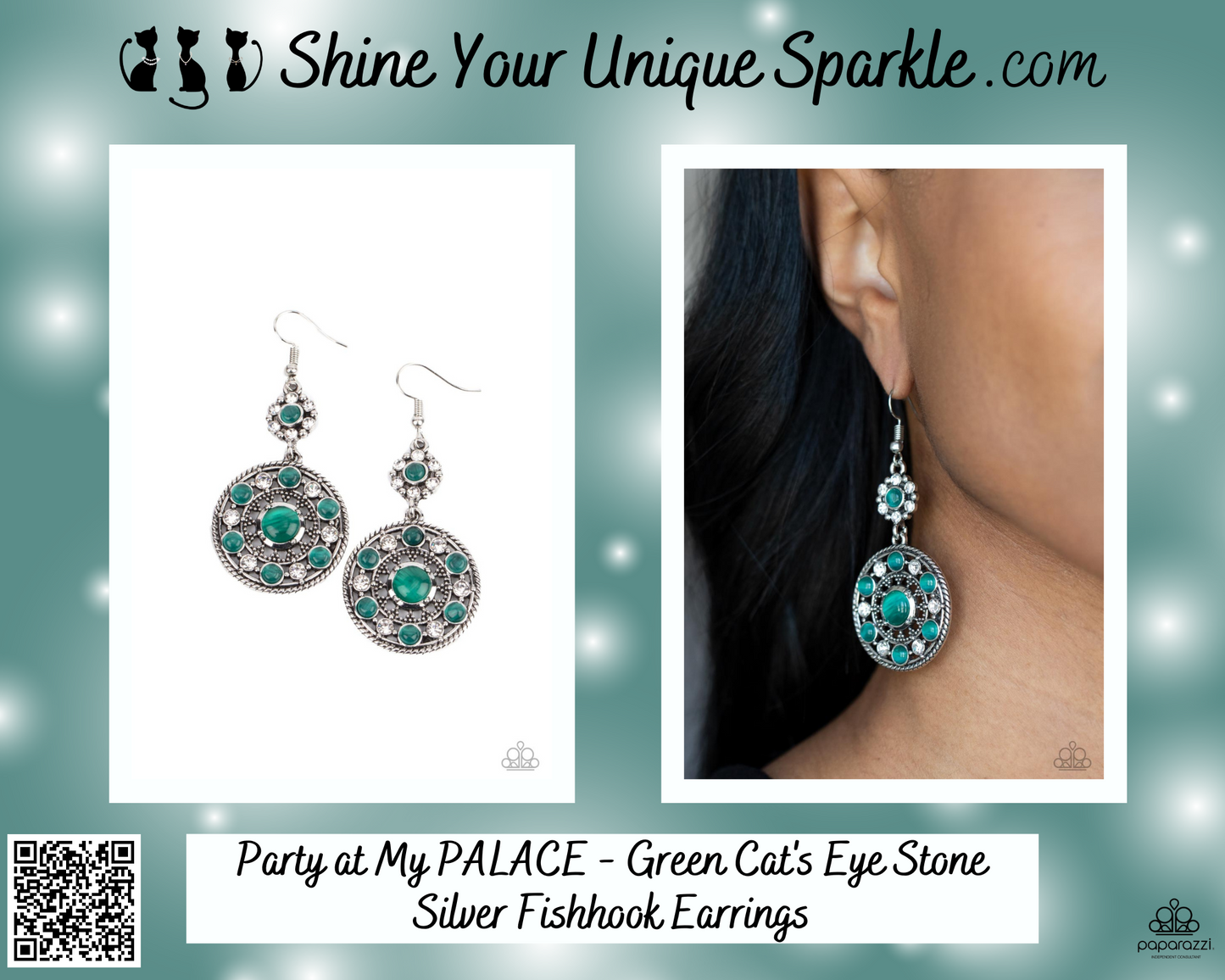 Party at My PALACE - Green Cat's Eye Stone Silver Fishhook Earrings