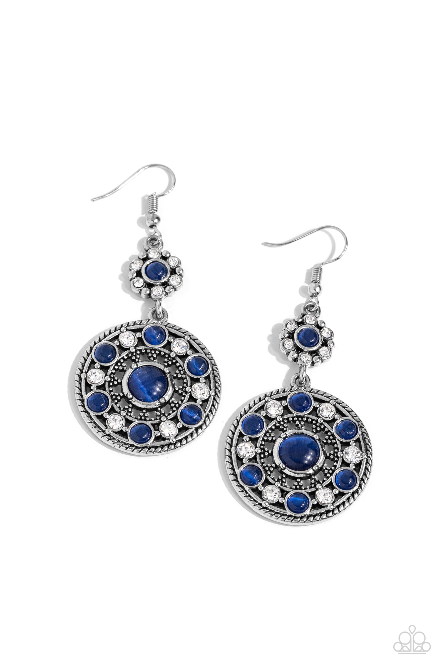 Party at My PALACE - Blue Cat's Eye Silver Circle Fishhook Earrings