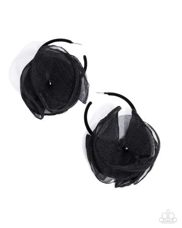 Passionate Promenade - Black Chiffon Flower Velvet Hoop Post Earrings - Meet Your Match Exclusive