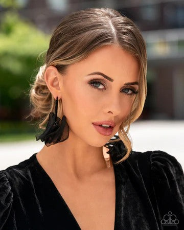 Passionate Promenade - Black Chiffon Flower Velvet Hoop Post Earrings - Meet Your Match Exclusive