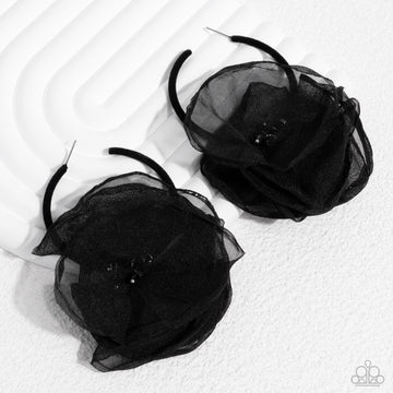 Passionate Promenade - Black Chiffon Flower Velvet Hoop Post Earrings - Meet Your Match Exclusive