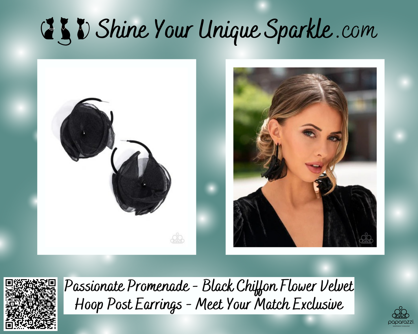 Passionate Promenade - Black Chiffon Flower Velvet Hoop Post Earrings - Meet Your Match Exclusive