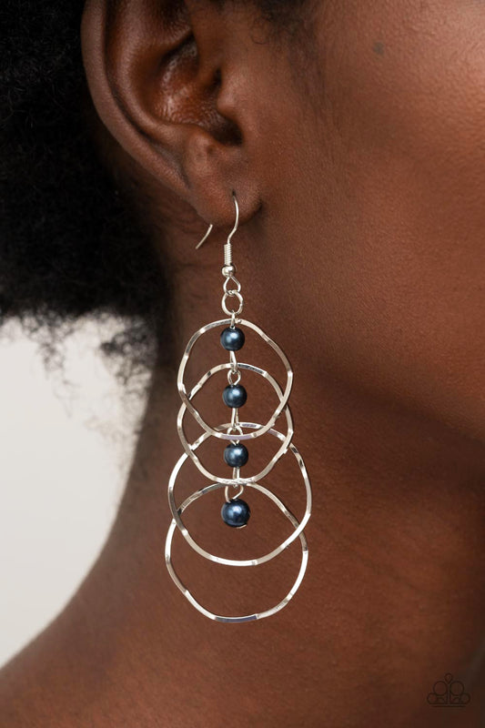 Pearl Palooza - Blue Pearl Silver Tiered Circles Fishhook Earrings