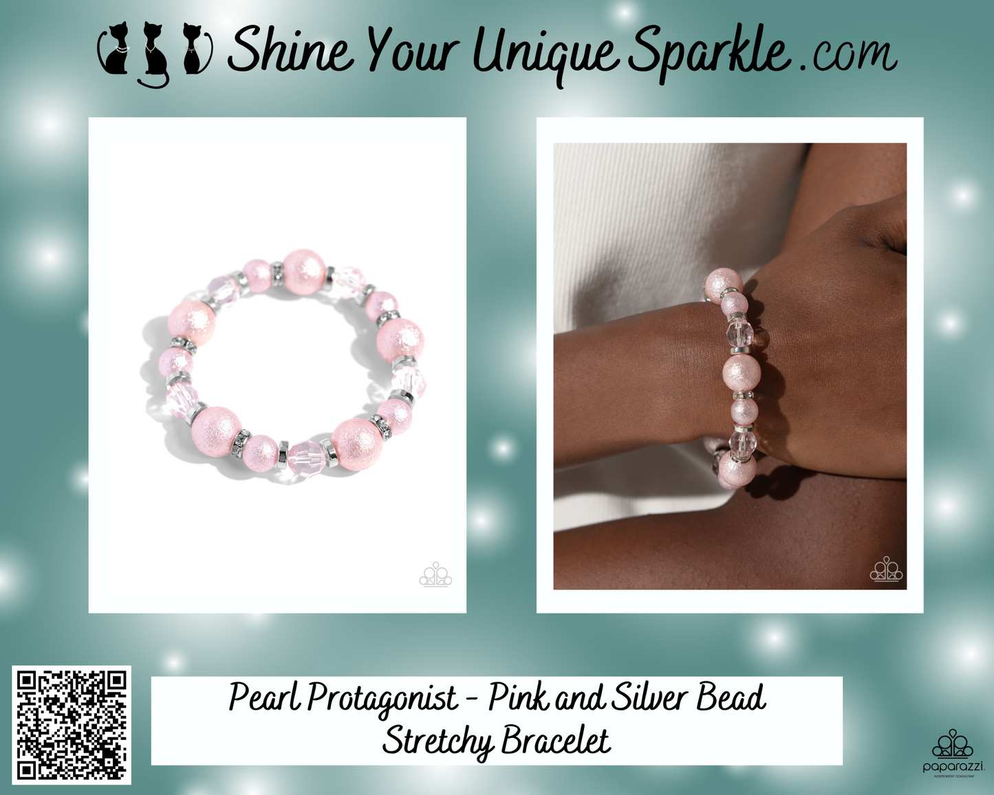 Pearl Protagonist - Pink and Silver Bead Stretchy Bracelet