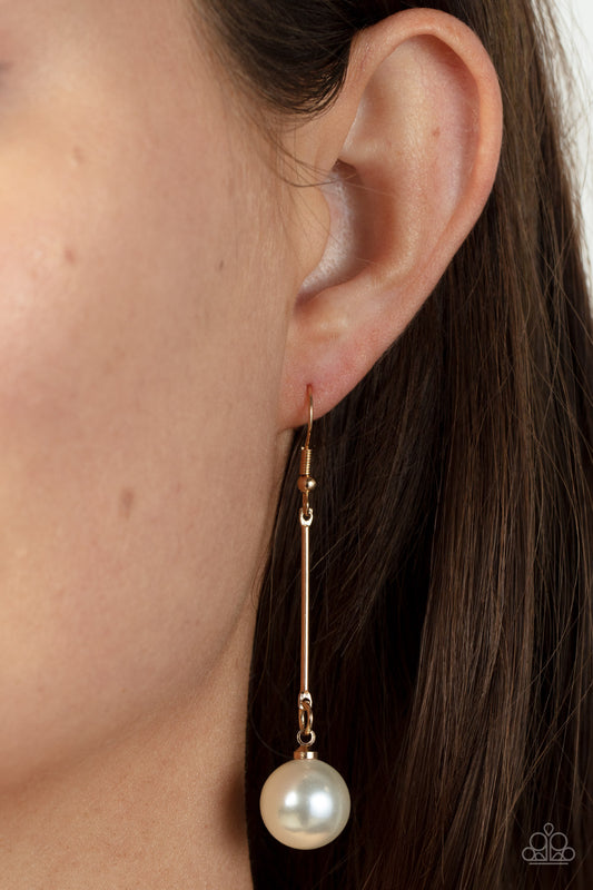 Pearl Redux - Gold Drop White Pearl Fishhook Earrings