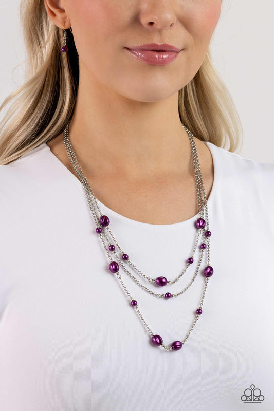 Pearlicious Pop - Purple Pearl Silver Layered Necklace