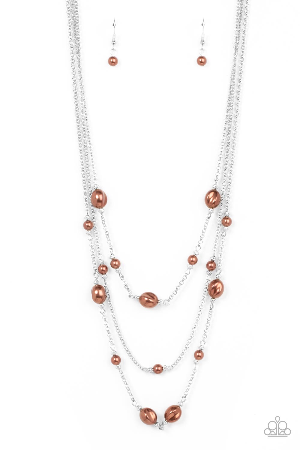 Pearlicious Pop - Brown Pearl Silver Layered Medium Length Necklace