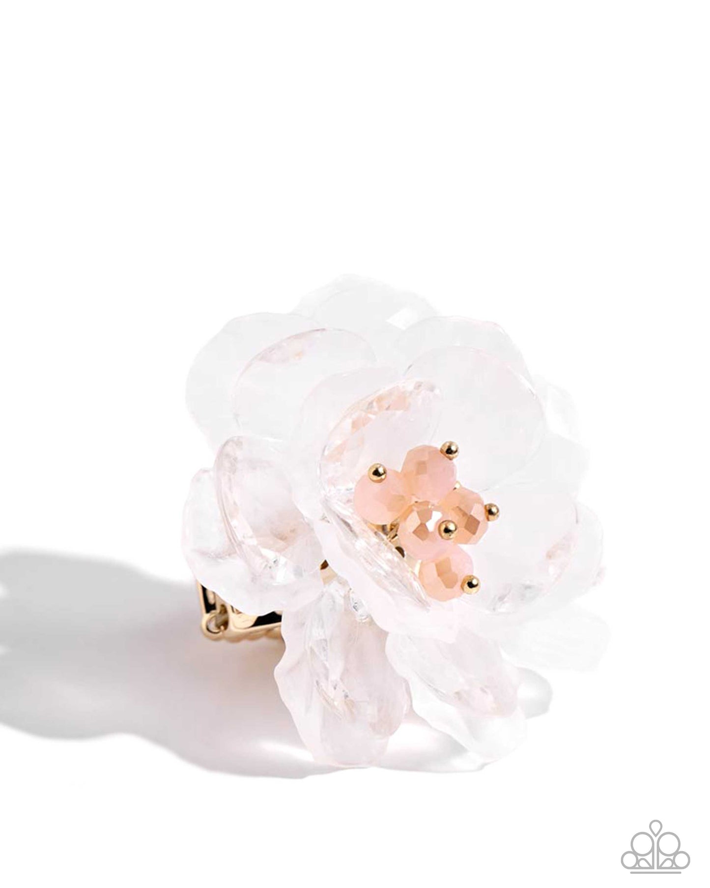 Petal Priviledge - White Acrylic Flower Peach Center Ring - Life of the Party