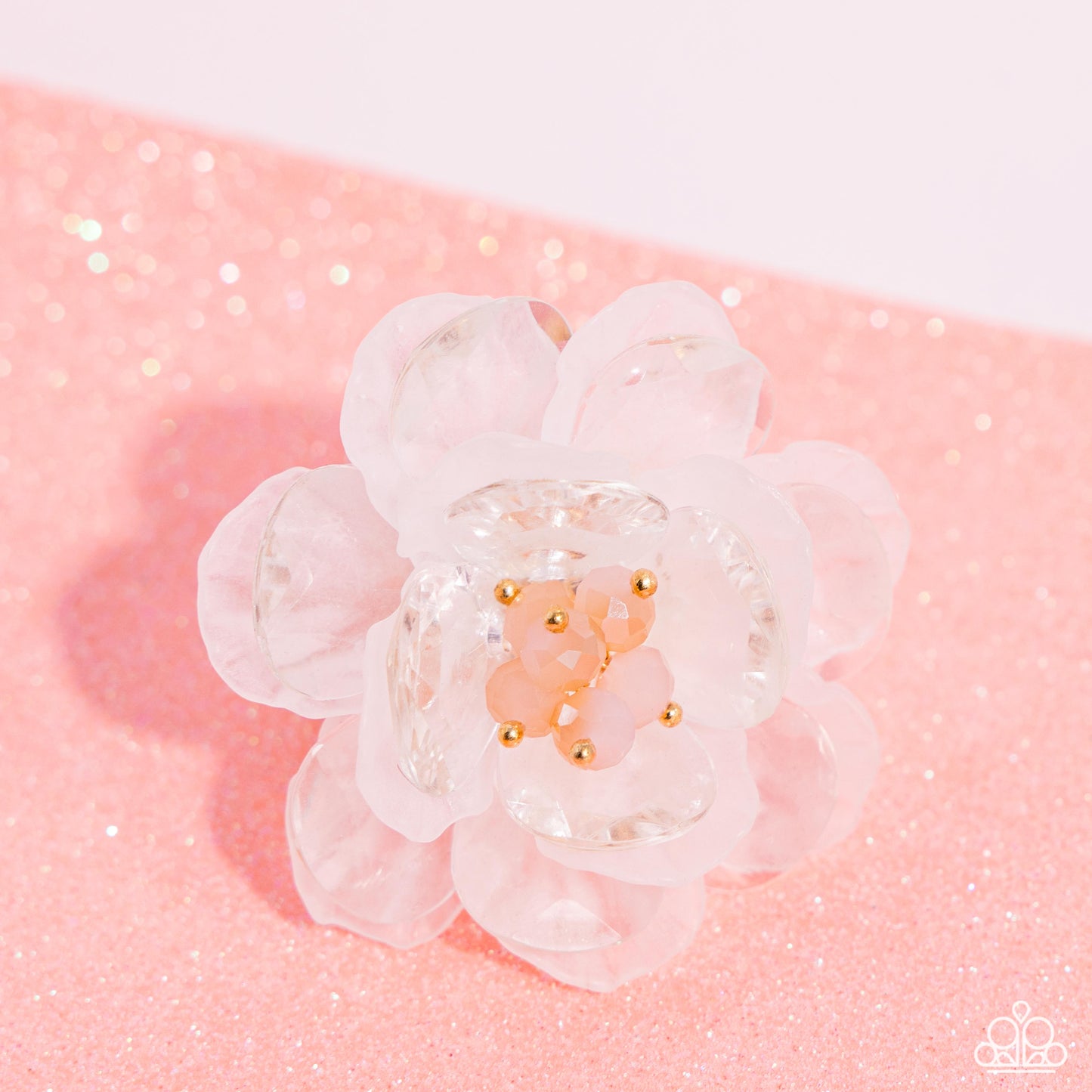 Petal Priviledge - White Acrylic Flower Peach Center Ring - Life of the Party