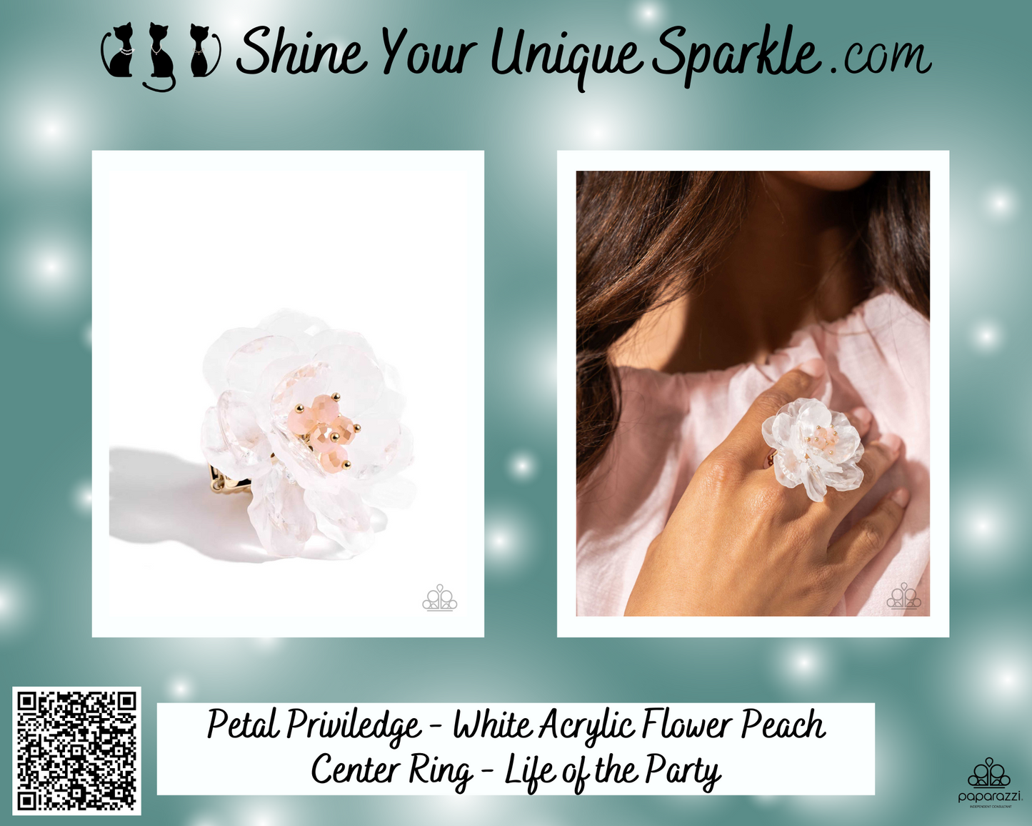 Petal Priviledge - White Acrylic Flower Peach Center Ring - Life of the Party