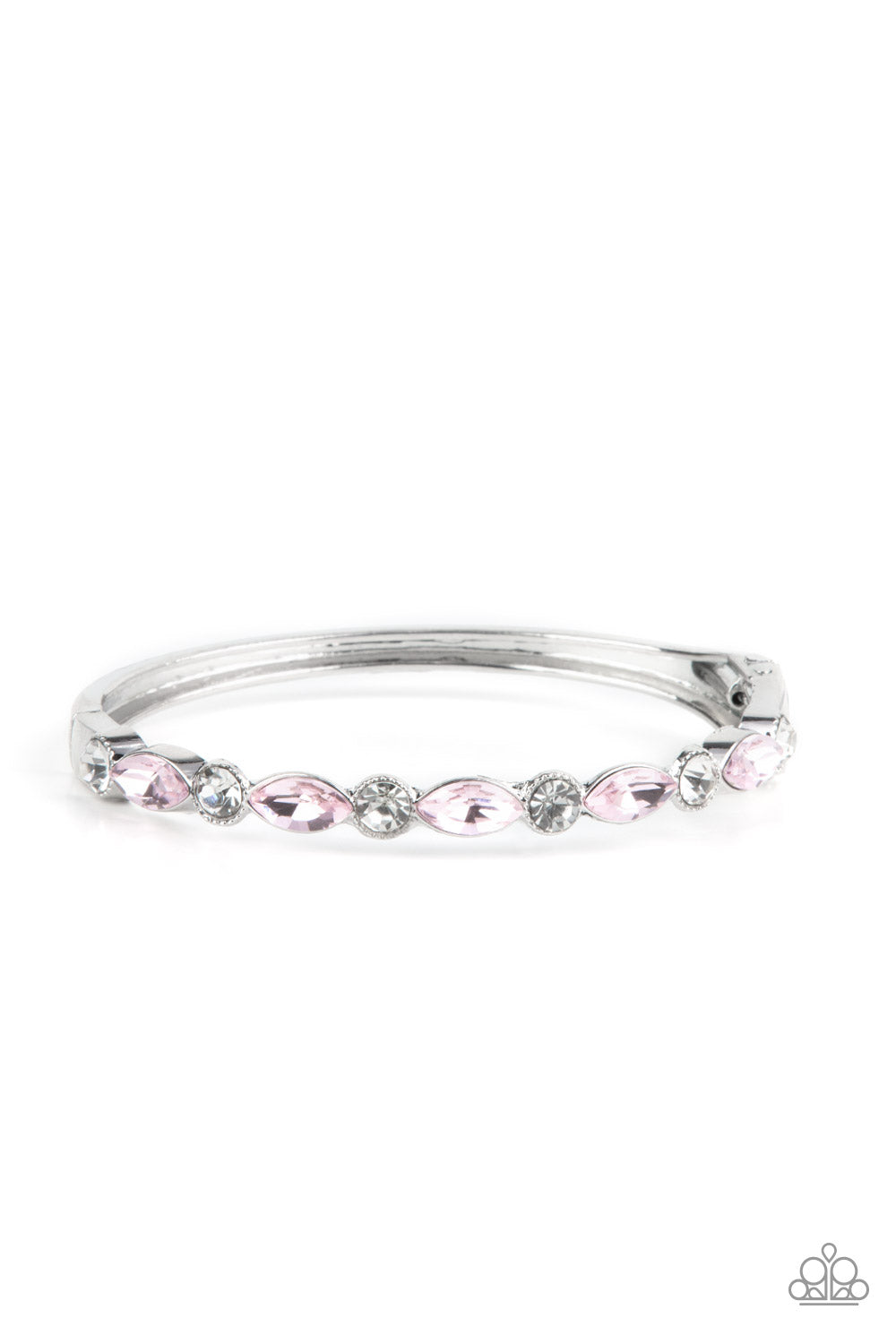 Petitely Powerhouse - Pink Marquise and White Round Rhinestones Silver Hinged Bracelet