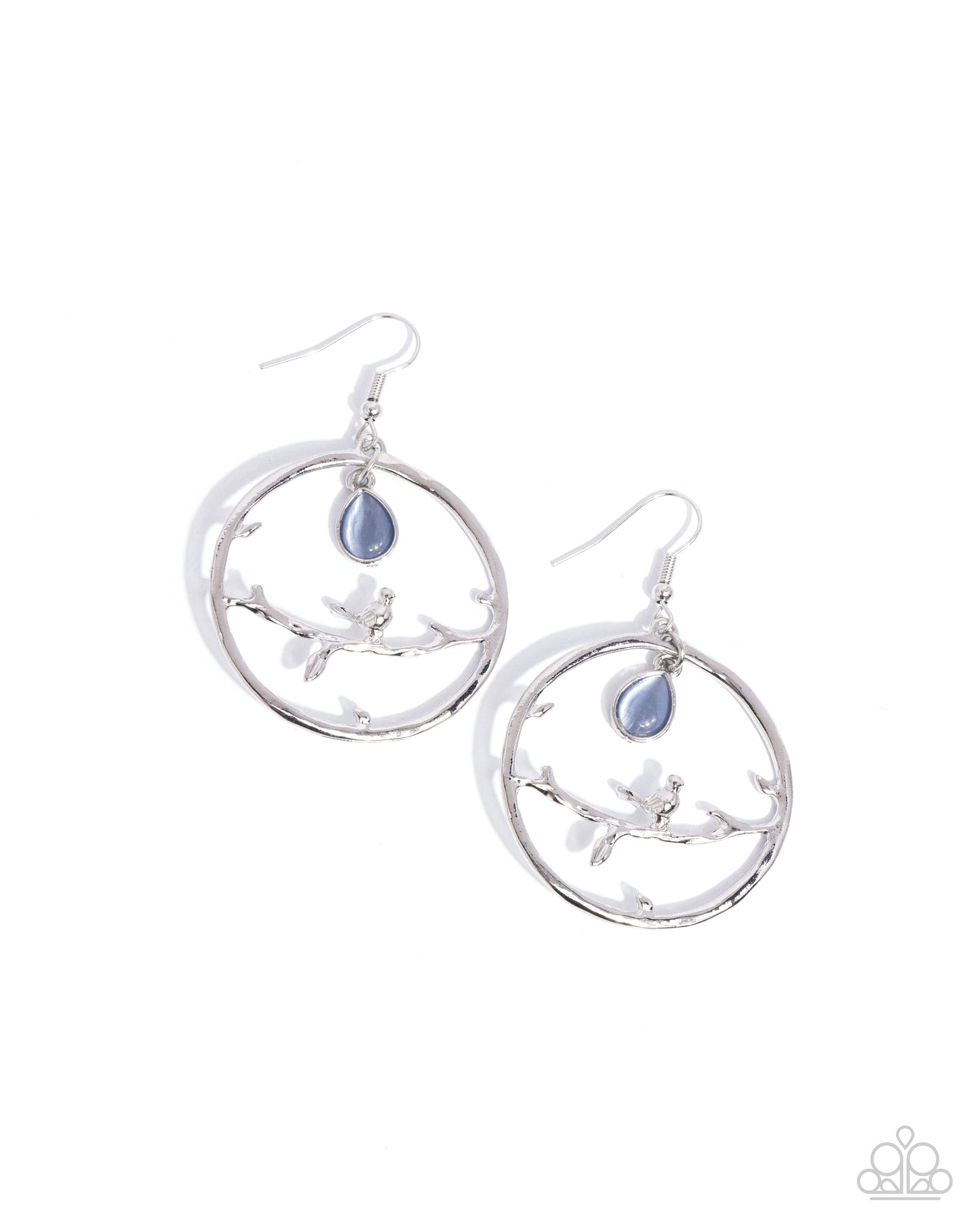 Picturesque Scene - Blue Cat's Eye Bird Silver Earrings